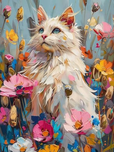 5D Diamond Painting Katze, Blume Diamond Painting Erwachsene Anfänger, DIY Full Diamont Crystal Art Basteln Erwachsene Kreuzstich Stickerei Kunst Malerei für Wand Deko Asthetik 100 x 135 cm -yxy250620 von YXYBBBDOU