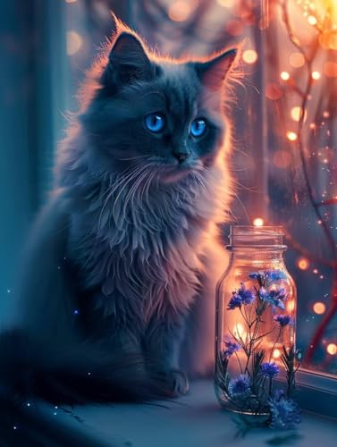 5D Diamond Painting Katze, Vase Diamond Painting Erwachsene Anfänger, DIY Full Diamont Crystal Art Basteln Erwachsene Kreuzstich Stickerei Kunst Malerei für Wand Deko Asthetik 100 x 135 cm -yxy2506Y6 von YXYBBBDOU