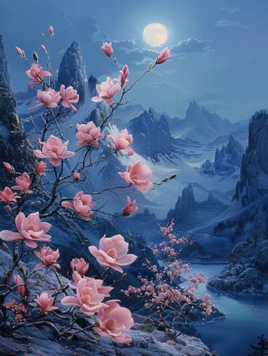 5D Diamond Painting Landschaft, Magnolie Diamond Painting Erwachsene Anfänger, DIY Full Diamont Crystal Art Basteln Erwachsene Kreuzstich Stickerei Kunst Malerei für Wand Deko (30 * 40cm) -yxy2506LT von YXYBBBDOU