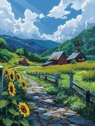 5D Diamond Painting Landschaft, Sonnenblume Diamond Painting Erwachsene Anfänger, DIY Full Diamont Crystal Art Basteln Erwachsene Kreuzstich Stickerei Kunst Malerei für Wand Deko 20 x 30 cm -yxy250638 von YXYBBBDOU