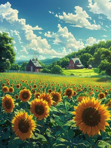 5D Diamond Painting Landschaft, Sonnenblume Diamond Painting Erwachsene Anfänger, Full Diamont Crystal Art Basteln Erwachsene Kreuzstich Stickerei Kunst Malerei für Wand Deko (40 * 55cm) -yxy2506WV von YXYBBBDOU
