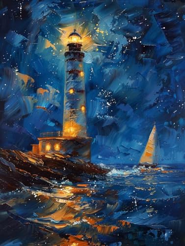 5D Diamond Painting Leuchtturm, Landschaft Diamond Painting Erwachsene Anfänger, DIY Full Diamont Crystal Art Basteln Erwachsene Kreuzstich Stickerei Kunst Malerei für Wand Deko (30 * 40cm) -yxy25066A von YXYBBBDOU
