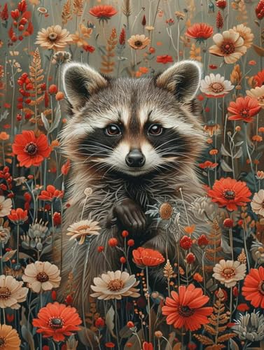 5D Diamond Painting Roter Panda, Blumenmeer Diamond Painting Erwachsene Anfänger, Full Diamont Crystal Art Basteln Erwachsene Kreuzstich Stickerei Kunst Malerei für Wand Deko (100 * 135cm) -yxy2506T6 von YXYBBBDOU