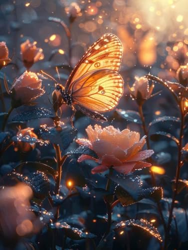 5D Diamond Painting Schmetterling, Rose Diamond Painting Erwachsene Anfänger, DIY Full Diamont Crystal Art Basteln Erwachsene Kreuzstich Stickerei Kunst Malerei für Wand Deko 50 x 70 cm -yxy25067M von YXYBBBDOU