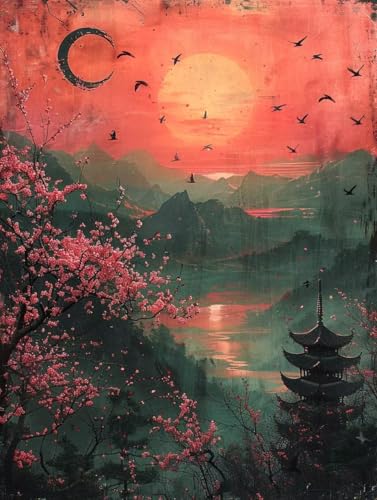 5D Diamond Painting Sonnenuntergang, Landschaft Diamond Painting Erwachsene Anfänger, Full Diamont Crystal Art Basteln Erwachsene Kreuzstich Stickerei Kunst Malerei für Wand Deko 25 x 35 cm -yxy2506Q0 von YXYBBBDOU