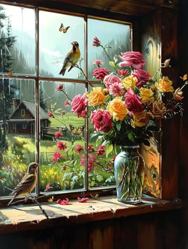 5D Diamond Painting Vase, Kabine Diamond Painting Erwachsene Anfänger, DIY Full Diamont Crystal Art Basteln Erwachsene Kreuzstich Stickerei Kunst Malerei für Wand Deko Asthetik (50 * 70cm) -yxy2506R0 von YXYBBBDOU