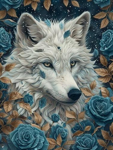5D Diamond Painting Wolf, Rose Diamond Painting Erwachsene Anfänger, DIY Full Diamont Crystal Art Basteln Erwachsene Kreuzstich Stickerei Kunst Malerei für Wand Deko Asthetik 80 x 110 cm -yxy250601 von YXYBBBDOU