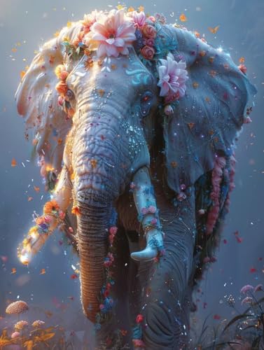 Diamond Painting Erwachsene, Elefant Diamant Painting Bilder Blume Muster Design, DIY 5D Full Diamant Crystal Art, Mosaik Bastelset Erwachsene für Deko Wohnzimmer, Geschenke (60x80cm) -yxy25064L von YXYBBBDOU