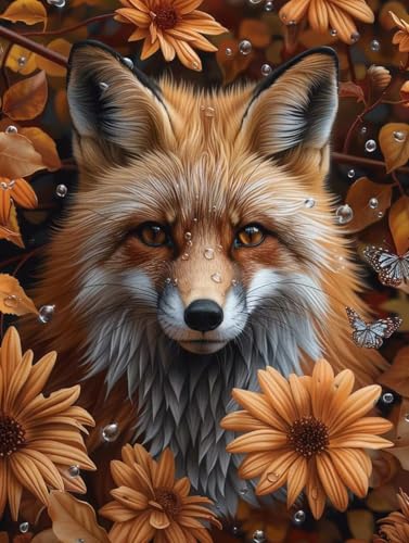 Diamond Painting Erwachsene, Fuchs Diamant Painting Bilder Blume Muster Design, DIY 5D Full Diamant Crystal Art, Mosaik Bastelset Erwachsene für Deko Wohnzimmer, Geschenke (100x135cm) -yxy2506SC von YXYBBBDOU