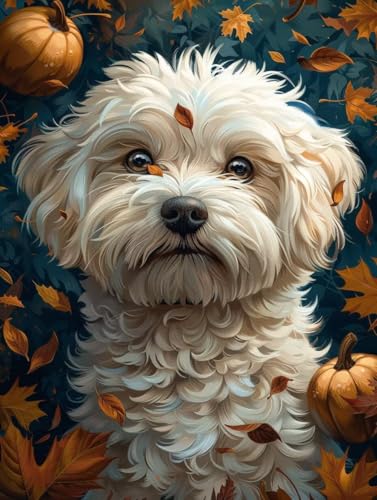 Diamond Painting Erwachsene, Hund Diamant Painting Bilder Herbst Muster Design, DIY 5D Full Diamant Crystal Art, Mosaik Bastelset Erwachsene für Deko Wohnzimmer, Geschenke (30x40cm) -yxy25069CTTN von YXYBBBDOU