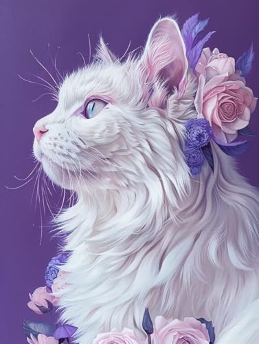 Diamond Painting Erwachsene, Katze Diamant Painting Bilder Blume Muster Design, DIY 5D Full Diamant Crystal Art, Mosaik Bastelset Erwachsene für Deko Wohnzimmer, Geschenke (30x40cm) -yxy25067Z491 von YXYBBBDOU