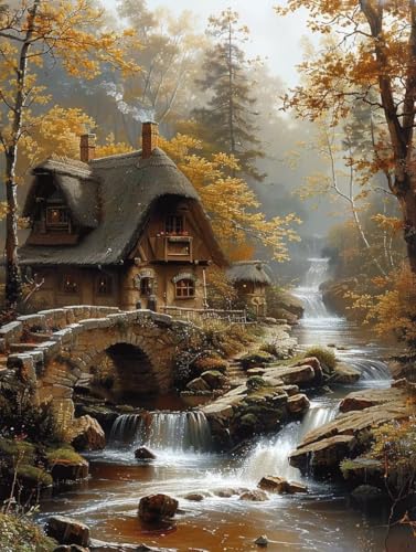 Diamond Painting Erwachsene, Landschaft Diamant Painting Bilder HäUser Muster Design, DIY 5D Full Diamant Crystal Art, Mosaik Bastelset Erwachsene für Deko Wohnzimmer, Geschenke (35x50cm) -yxy2506RC von YXYBBBDOU