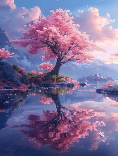 Diamond Painting Erwachsene, Landschaft Diamant Painting Bilder KirschblüTen Muster Design, DIY 5D Full Diamant Crystal Art, Mosaik Bastelset Erwachsene für Deko Wohnzimmer 35x50cm -yxy2506HB699 von YXYBBBDOU