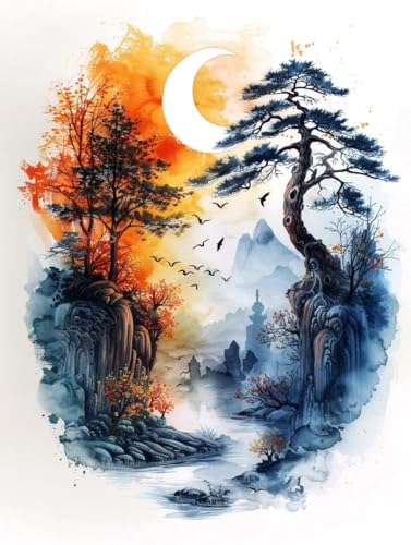 Diamond Painting Erwachsene, Landschaft Diamant Painting Bilder Mond Muster Design, DIY 5D Full Diamant Crystal Art, Mosaik Bastelset Erwachsene für Deko Wohnzimmer, Geschenke (40x55cm) -yxy2506J0 von YXYBBBDOU