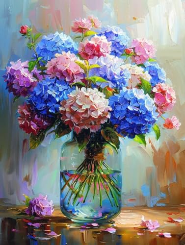 Diamond Painting Erwachsene, Vase Diamant Painting Bilder Hortensie Muster Design, DIY 5D Full Diamant Crystal Art, Mosaik Bastelset Erwachsene für Deko Wohnzimmer, Geschenke (50x70cm) -yxy2506YE von YXYBBBDOU
