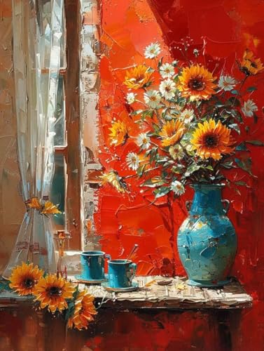 Diamond Painting Erwachsene, Vase Diamant Painting Bilder Landschaft Muster Design, DIY 5D Full Diamant Crystal Art, Mosaik Bastelset Erwachsene für Deko Wohnzimmer, Geschenke (30x40cm) -yxy2506I2 von YXYBBBDOU