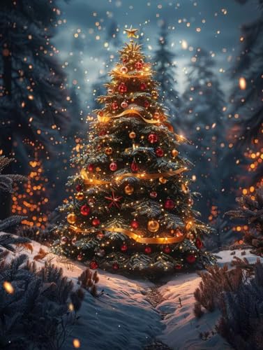 Diamond Painting Erwachsene, Weihnachtsbaum Diamant Painting Bilder Schneeszene Muster Design, DIY 5D Full Diamant Crystal Art, Mosaik Bastelset Erwachsene für Deko Wohnzimmer (60x80cm) -yxy2506DA von YXYBBBDOU