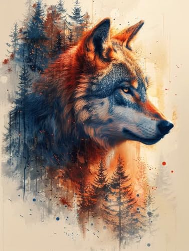 Diamond Painting Erwachsene, Wolf Diamant Painting Bilder Wald Muster Design, DIY 5D Full Diamant Crystal Art, Mosaik Bastelset Erwachsene für Deko Wohnzimmer, Geschenke (50x70cm) -yxy25066SGCW von YXYBBBDOU