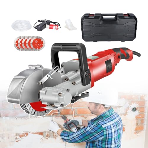 YXYLJOZ Elektrischer Wandfräser-Werkzeugkasten, Wandnut-Stoßmaschine, 360 ° -Nuten-Wandbetonschneider, Schnitttiefe 1,45 Zoll und Breite 1,3 Zoll (Red) von YXYLJOZ