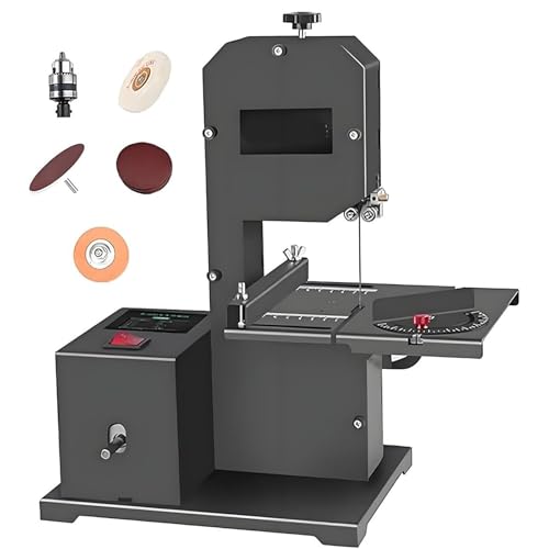 YXZQLOZ Professionelle Tischbandsäge für kleine Werkstätten, 800W 230V Motor, 70mm Schnitthöhe, neigbarer Metalltisch (0-45°), Holzspalter von YXZQLOZ