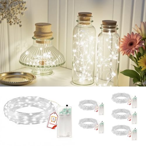 6 Stück Led Lichterkette mit Timer，2M 20LEDs Lichterketten Batteriebetrieben, Klein Innen Lichterkette für Weihnachten, Schlafzimmer, Party, Hochzeit, Baumdekoration,Kaltes Weiß von YYAQZD