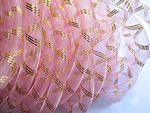 YYCRAF 9 Meter Netzschlauch, einfarbig, für Kränze, Cyberlox, Bastelarbeiten, 16 mm (5/8 Zoll), Nylon, Pink/Gold, 16 mm von YYCRAFT