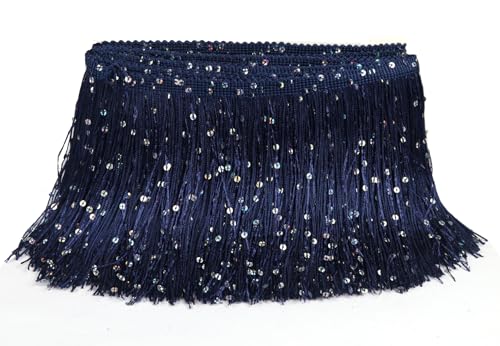 YYCRAFT Hoogram Pailletten-Ketten-Fransenborte von The Yard Girlande, Tanzkostüm, Party-Dekoration, 9,1 m, Marineblau von YYCRAFT