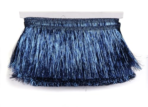 YYCRAFT 10,2 cm breite Lametta-Fransenborte – Tanzkostüm-Besatz mit glänzendem Folieneffekt für Party-Dekoration (9,1 m, Marineblau) von YYCRAFT