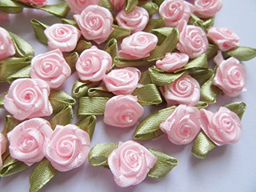 YYCRAFT 100 Stück Satinband Rose mit Blatt Hochzeit Braut Applikationen Handwerk Rosa von YYCRAFT