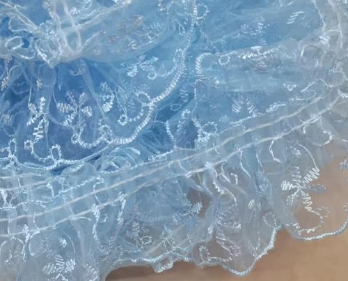 YYCRAFT 12 Stück einlagiges, plissiertes Organza-Spitzenrand, gerafftes Netz-Chiffonband, Babyblau YYCRAFT 12 Stück einlagiges, plissiertes Organza-Spitzenrand, gerafftes Netz-Chiffonband, Babyblau von YYCRAFT
