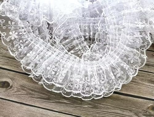 YYCRAFT 12 Stück einlagiges, plissiertes Organza-Spitzenrand, gerafftes Netz-Chiffonband, Weiß YYCRAFT 12 Stück einlagiges, plissiertes Organza-Spitzenrand, gerafftes Netz-Chiffonband, Weiß von YYCRAFT