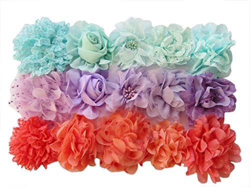 YYCRAFT 15 große Chiffon-Haarblumen für Mädchen, zum Basteln, für Babypartys, Party-Dekoration (7,6 cm - 11,4 cm, gemischt) von YYCRAFT