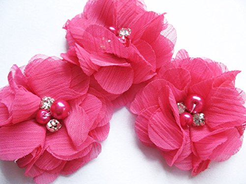 YYCRAFT 20 Stück Chiffon Blumen mit Strass und Perlen Hochzeit Dekoration/Haar Accessoire Handwerk/Nähen Craft(Dunkelrosa,5cm) von YYCRAFT
