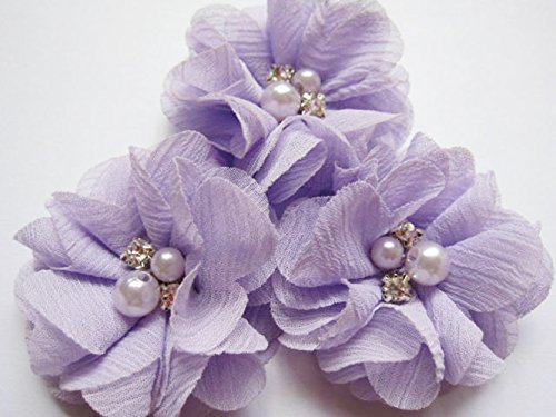 YYCRAFT 20 Stück Chiffon Blumen mit Strass und Perlen Hochzeit Dekoration/Haar Accessoire Handwerk/Nähen Craft(Lavendel,5cm) von YYCRAFT