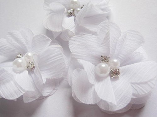 YYCRAFT 20 Stück Chiffon Blumen mit Strass und Perlen Hochzeit Dekoration/Haar Accessoire Handwerk/Nähen Craft(Schneeweiß,5cm) von YYCRAFT