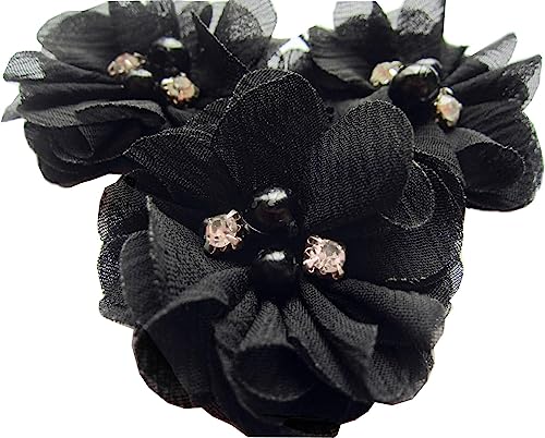 YYCRAFT 20 Stück Chiffon Blumen mit Strass und Perlen Hochzeit Dekoration/Haar Accessoire Handwerk/Nähen Craft(Schwarz,5cm) von YYCRAFT