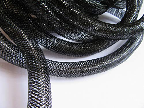 YYCRAFT 20 Yards Solid Mesh Tube Deco Flex für Kränze Cyberlox CRIN Crafts Halloween 16 mm (Shinny Black) von YYCRAFT