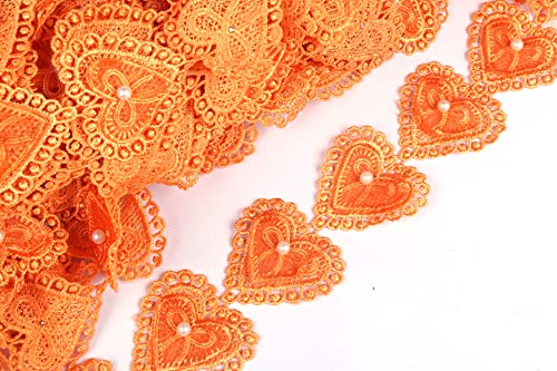 YYCRAFT 3 Stück Herz 5,1 cm Schleife Spitze Rand Band Hochzeit Herz Applique Trim DIY Nähen Handwerk (Orange) von YYCRAFT