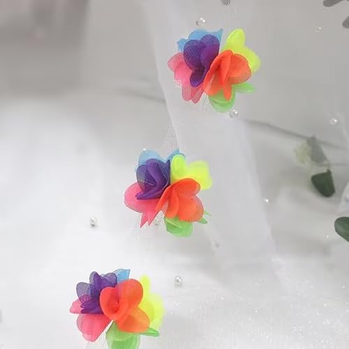 YYCRAFT 3D-Chiffon-Blumen-Spitzenborte, Brautsträuße, Clusterblumen, zum Nähen (Chiffon-Regenbogen), 4,5 m, 6,3 cm von YYCRAFT