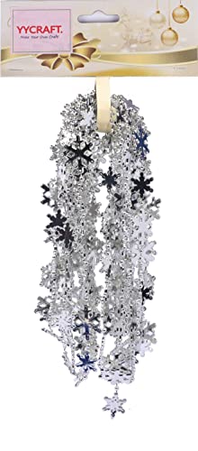 YYCRAFT 4,6 m Perlen-Girlande Schneeflocken-Perlen für Weihnachtsbaum (Schneeflocke, Silber) von YYCRAFT