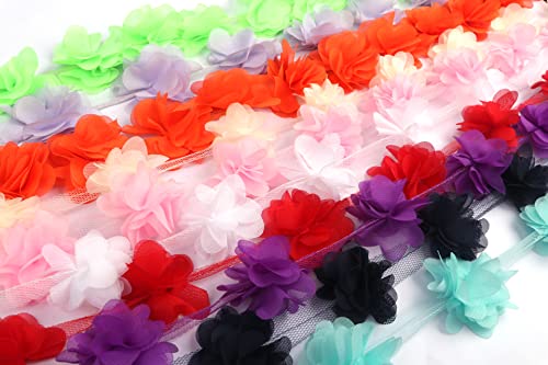 YYCRAFT 9,1 m 6,3 cm 3D-Chiffon-Blumenspitzenborten Brautsträuße Cluster Blumen DIY Nähen (gemischte Farben) von YYCRAFT