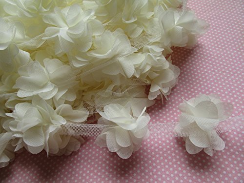 YYCRAFT 4,5 m 3D-Blumen aus Chiffon, Spitze, für Nähen, Party, Dekoration (elfenbeinfarben) von YYCRAFT