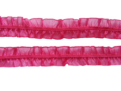 YYCRAFT Elastische Spitzenborte, 9 m, 10,2 cm breit, doppelte Rüschen, Organzaband für DIY Stirnband, Kleidung Nähen Verzierung (Hot Pink) von YYCRAFT