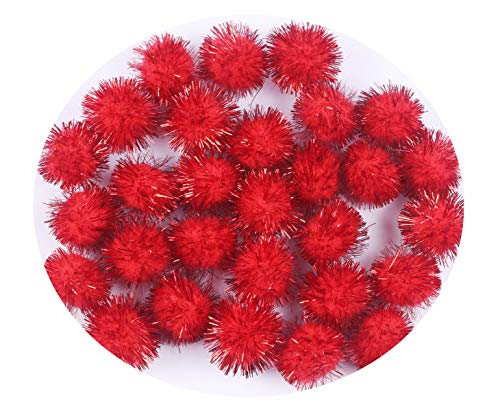 YYCRAFT Glitzer-Bommeln für Bastelarbeiten, Partydekoration, Katzenspielzeug, 100 Stück (25 mm, rot) von YYCRAFT
