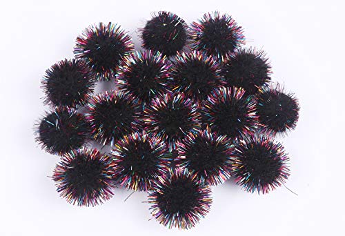 YYCRAFT Glitzer-Pompons mit Lametta-Poms, glitzernd, für Basteln/Partydekoration/Katzenspielzeug, 25 mm, Regenbogen-Schwarz, 50 Stück von YYCRAFT