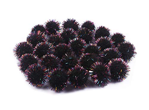 YYCRAFT Glitzernde Lametta-Pompons, glitzernde Bälle für Bastelarbeiten, Party-Dekoration, Katzenspielzeug (15 mm, Regenbogen-Schwarz), 200 Stück von YYCRAFT