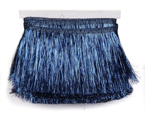 YYCRAFT 15,2 cm breite Lametta-Fransenborte Girlande – Tanzkostüm-Besatz mit glänzendem Folieneffekt für Party-Dekoration (9,1 m, Marineblau) von YYCRAFT
