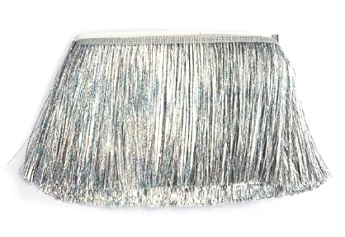YYCRAFT Lametta-Fransenborte, 15,2 cm breit, für Tanzkostüm, Fransenborte, glänzender Folieneffekt, 9,1 m, Lasersilber YYCRAFT Lametta-Fransenborte, 15,2 cm breit, für Tanzkostüm, Fransenborte, glänzender Folieneffekt, 9,1 m, Lasersilber von YYCRAFT