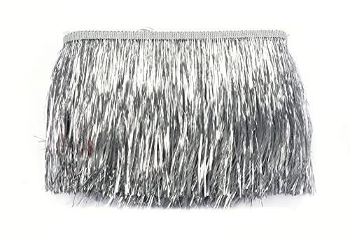 YYCRAFT Fransenborte aus Folie, 20,3 cm breit, für Tanzkostüme, glänzender Effekt, Party-Dekoration (4,5 m, Silber) von YYCRAFT