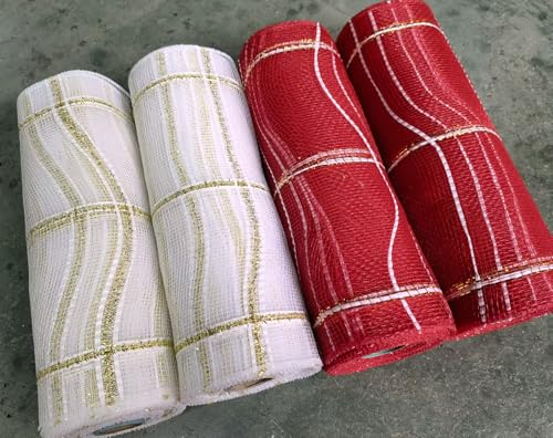 YYCRAFT Metallisches Poly-Mesh-Band für Heimdekoration, Kranzherstellung, Basteln, 25,4 cm x 9,1 m, 4 Stück, Stil 13 YYCRAFT Metallisches Poly-Mesh-Band für Heimdekoration, Kranzherstellung, Basteln, 25,4 cm x 9,1 m, 4 Stück, Stil 13 von YYCRAFT
